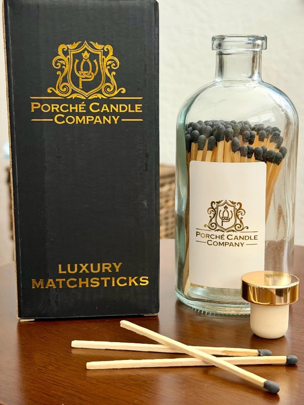 Porche Candle Co. 4" Luxury Black Matches in Glass Bottle 100